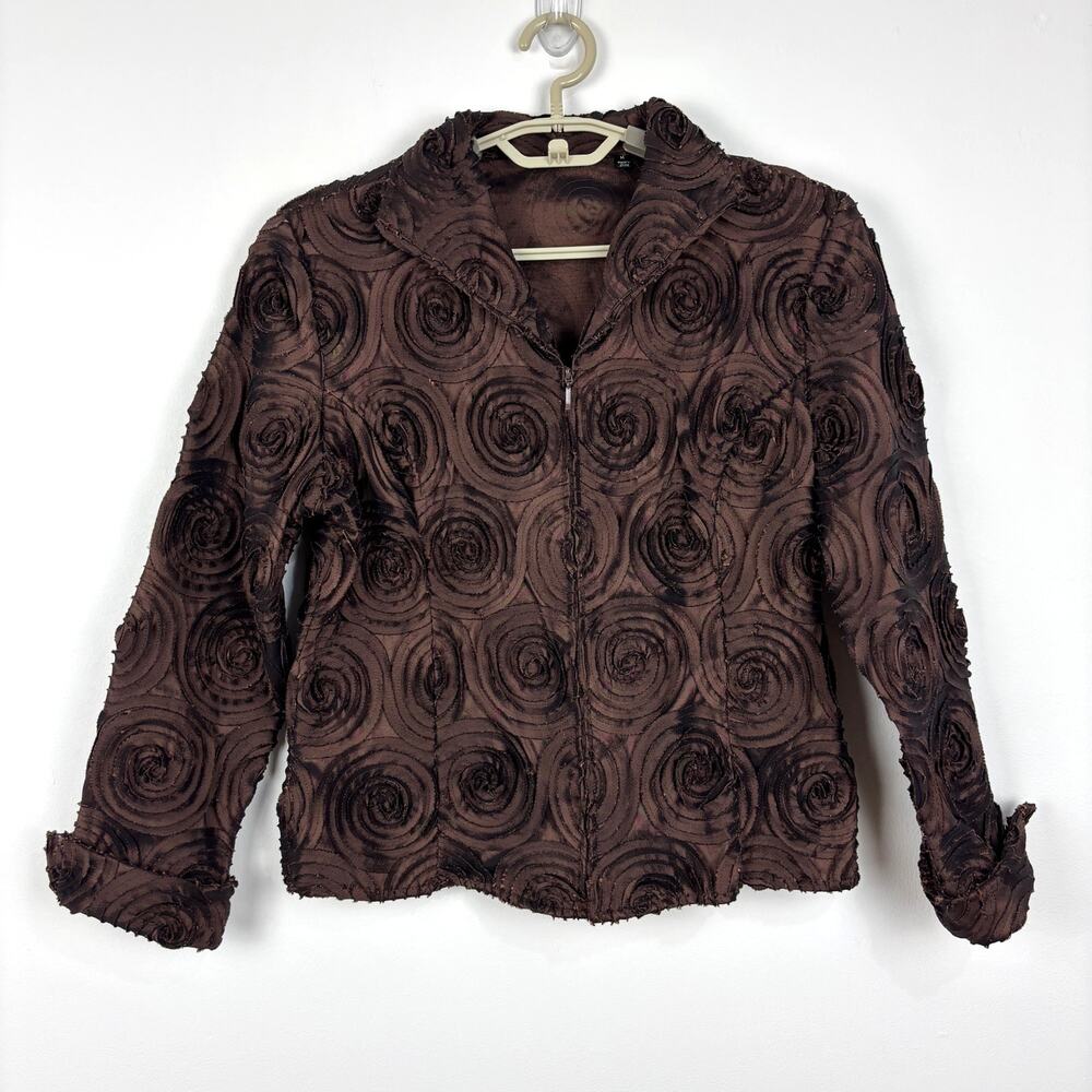 Samuel Dong Chocolate Brown Jacket 3D Rosette Medium cocktail avant garde